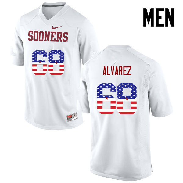 Men Oklahoma Sooners #68 Jonathan Alvarez College Football USA Flag Fashion Jerseys-White